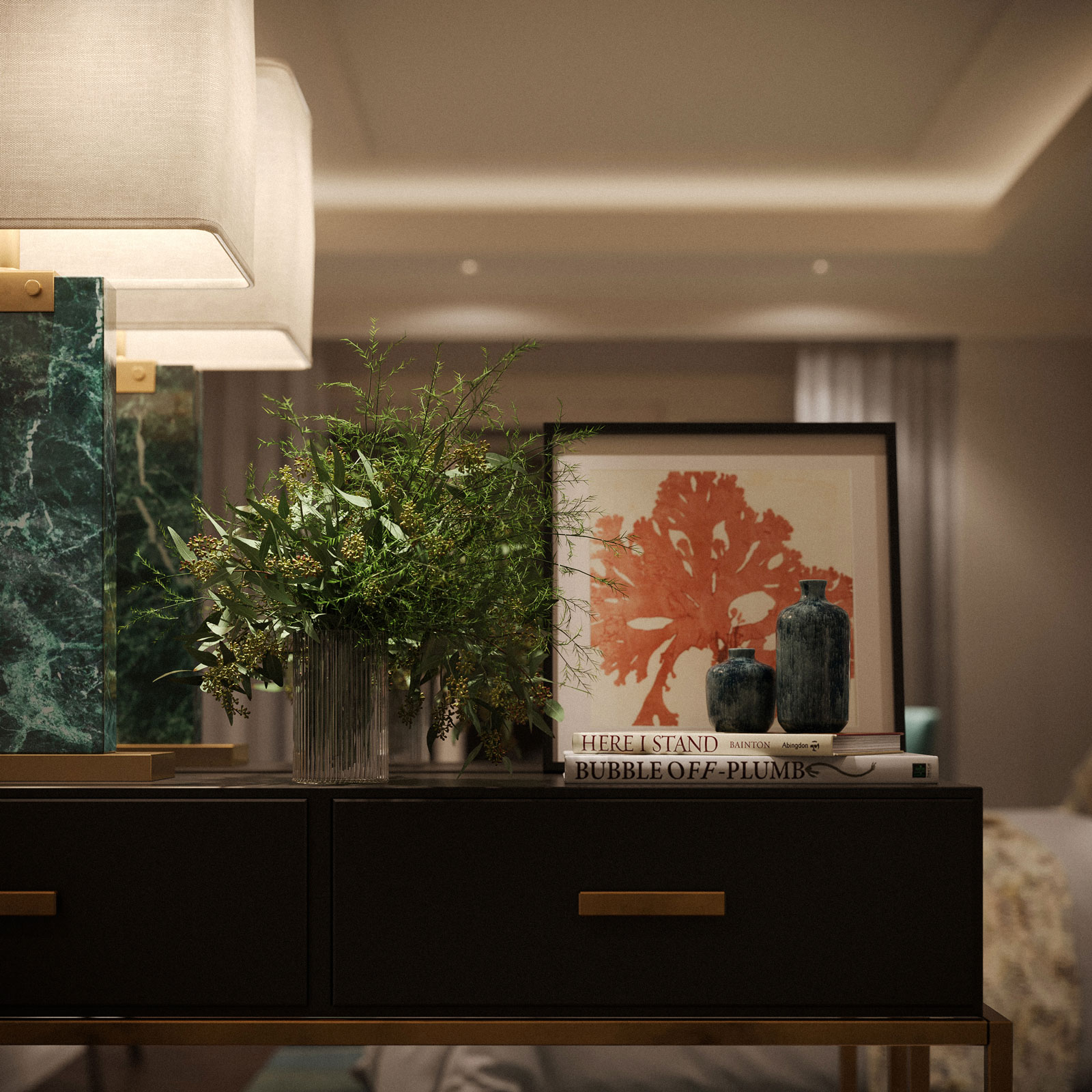 Ocean Villa — console table lamp creating accent lighting